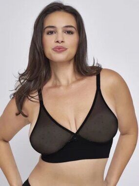 MINDD Sheer Mesh Sparkle Dot Embellished Bralette Black  Size 2/Medium 32-34 A-H